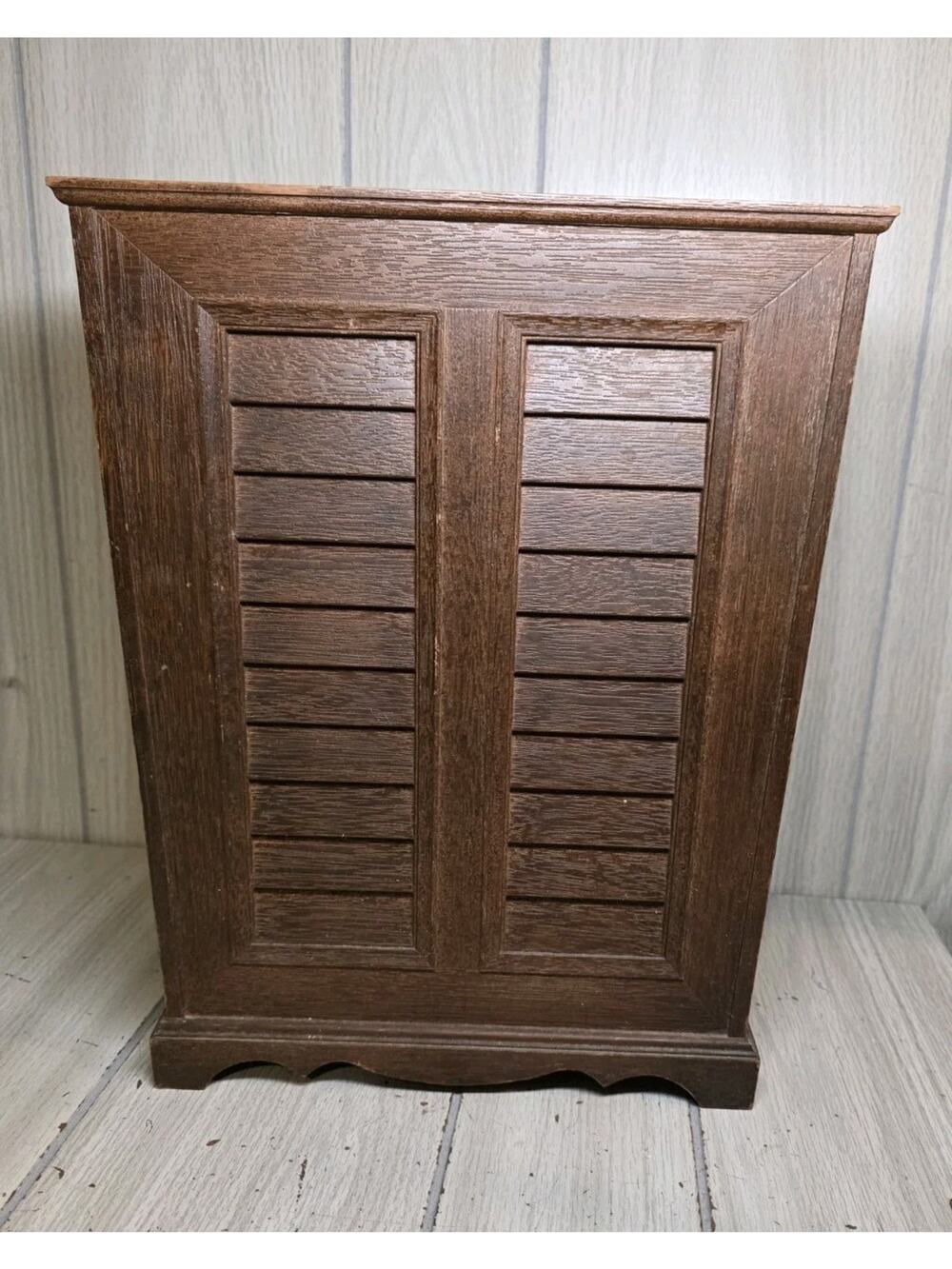 Vintage 1970s Faux Wood Trash Can Retro Bathroom Office Man Cave Bar Groovy